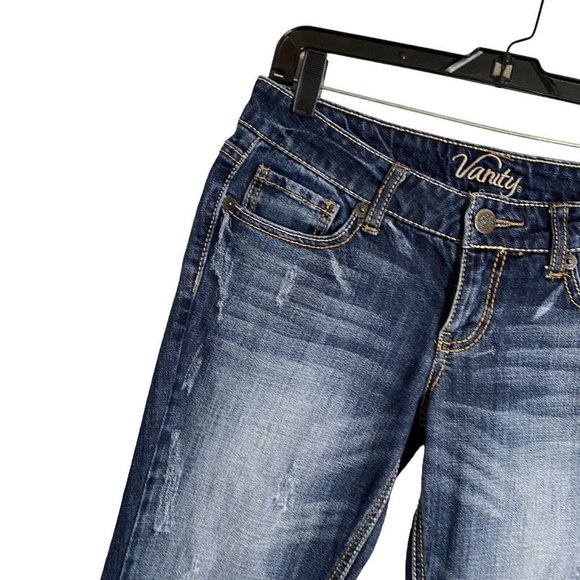 Vanity Dakota Capri Skimmers Denim Jeans Womens Size 28 Distressed Darker Blue - Picture 6 of 8